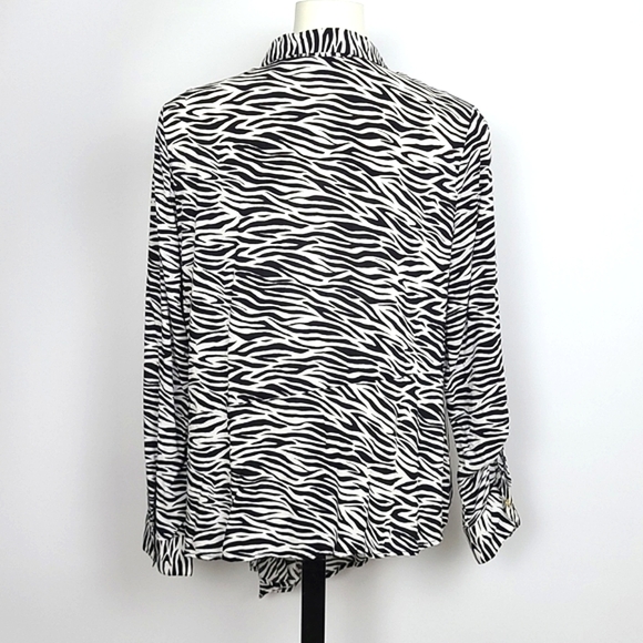 COMO Vintage Assymetrical Blouse  Roll Up Sleeve Ruffle Zebra Print Size XL - Picture 3 of 9